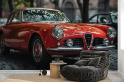 Fototapeta: Czerwony klasyk w miejskiej scenerii