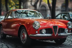 Fototapeta: Czerwony klasyk w miejskiej scenerii