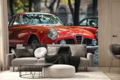 Fototapeta: Czerwony klasyk w miejskiej scenerii