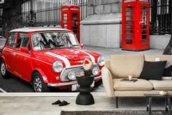 Fototapeta: Czerwony samochód i budki telefoniczne w londynie