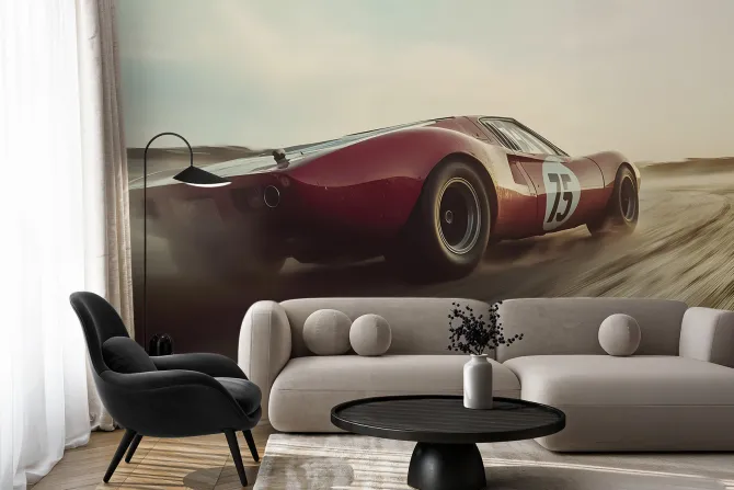 Fototapeta: Czerwony samochód w stylu retro