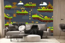 Fototapeta: 2d arcade, retro game night level map interface