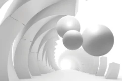 Fototapeta: 3d ściana z tunelem i latającymi piłkami