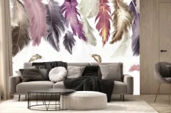 Fototapeta: 3d illustration, white background, multi-colored feathers of