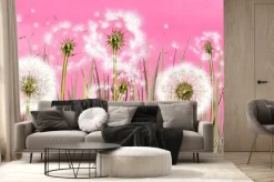 Fototapeta: 3d mural interior wallpaper for girl.many dandelions on light