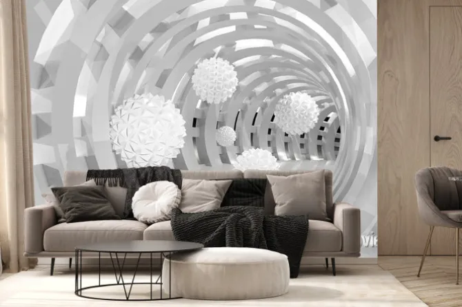 Fototapeta: 3d tunel z latającymi kulkami