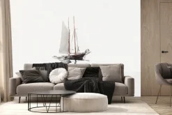 Fototapeta: Delikatna akwarela łódki z żaglem na wodzie