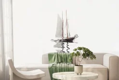 Fototapeta: Delikatna akwarela łódki z żaglem na wodzie