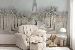 Fototapeta: Delikatna akwarela z wieżą eiffla i latarniami