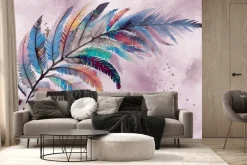 Fototapeta: Delikatne kolorowe pióro na tle akwareli