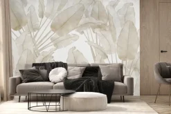 Fototapeta: Delikatne liście palm w kolorach beżu