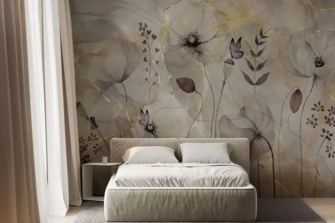 Fototapeta: Delikatne polne maki ze złotym zdobieniem