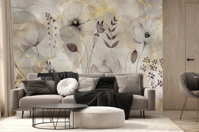 Fototapeta: Delikatne polne maki ze złotym zdobieniem