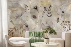 Fototapeta: Delikatne polne maki ze złotym zdobieniem