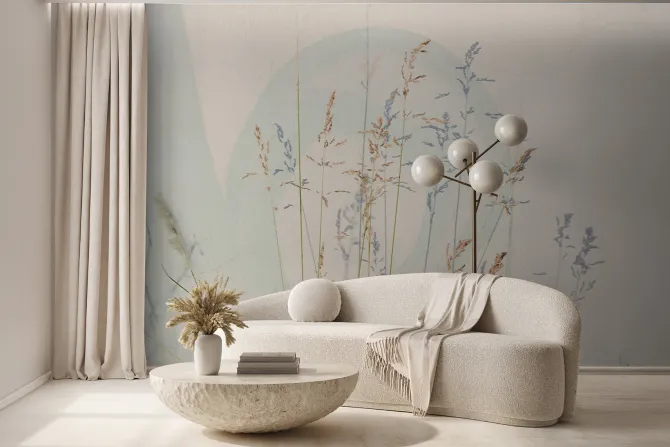 Fototapeta: Delikatne polne trawy na jasnym tle