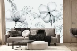 Fototapeta: Delikatne półprzezroczyste kwiatki na białym tle