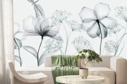 Fototapeta: Delikatne półprzezroczyste kwiatki na białym tle