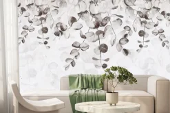 Fototapeta: Delikatne szare liście na jasnym tle