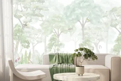 Fototapeta: Delikatny krajobraz lasu z ptakami