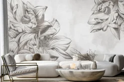 Fototapeta: Delikatny lotos na surowym tle w odcieniach szarości