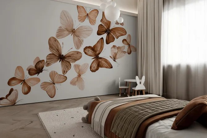 Fototapeta: Delikatny wzór z motylami w stylu akwareli na jasnym tle