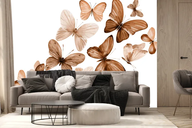 Fototapeta: Delikatny wzór z motylami w stylu akwareli na jasnym tle