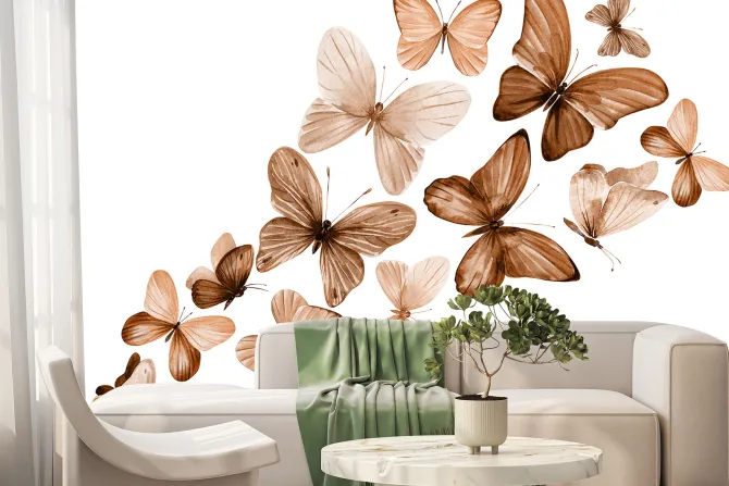 Fototapeta: Delikatny wzór z motylami w stylu akwareli na jasnym tle