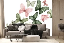 Fototapeta: Delikatny wzór z motylami w stylu akwareli na jasnym tle