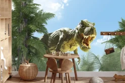 Fototapeta: Dinozaur i tropikalne rośliny dziecięcy wzór