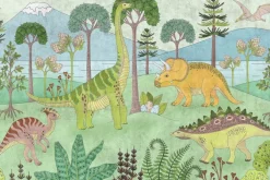 Fototapeta: Dinozaury wśród drzew na tle górskiego krajobrazu