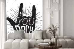 Fototapeta: Distressed czarno-biały plakat z napisem skały ręcznie z you