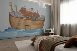 Fototapeta: Łódka pełna zwierząt bujająca na falach