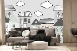 Fototapeta: Dla dzieci domki z chmurami