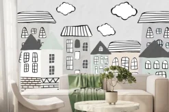 Fototapeta: Dla dzieci domki z chmurami