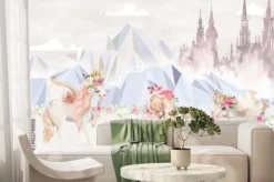 Fototapeta: Dla dziewczynki księżniczka jednorożec i zamek