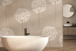 Fototapeta: Dmuchawce białe kwiaty w roślinnym motywie na tle w beżowych