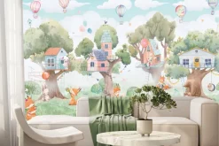 Fototapeta: Domki na drzewach i zwierzątka