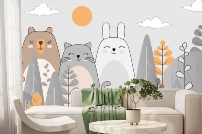 Fototapeta: Drawing with animals. wallpaper for the childrens room. photo