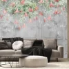 Fototapeta: Drawn tropical, exotic flowers on the concrete gray wall. floral