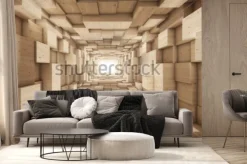 Fototapeta: Drewniany korytarz z iluzją 3d