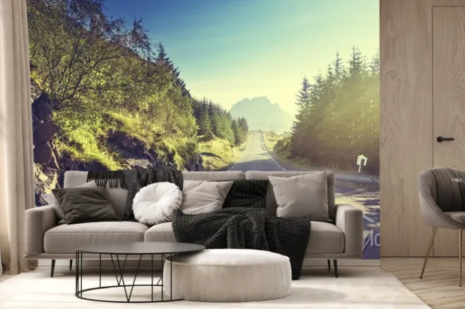 Fototapeta: Droga w górach, lofoty, norwegia