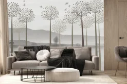 Fototapeta: Drzewa nad rzeką na tle gór