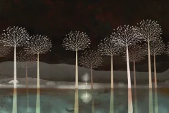 Fototapeta: Drzewa nad rzeką na tle gór