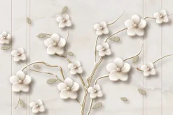 Fototapeta: Drzewo 3d z białymi kwiatami na tle marmuru