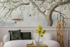 Fototapeta: Drzewo wiśni na łące z bocianami