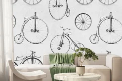 Fototapeta: Duże koła retro rowerów w szarości