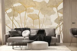 Fototapeta: Duże liście na teksturowym tle w stylu glamour