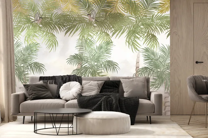 Fototapeta: Dżungla z egzotycznymi palmami i małpami