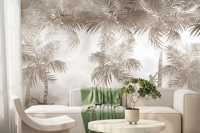 Fototapeta: Dżungla z egzotycznymi palmami i małpami