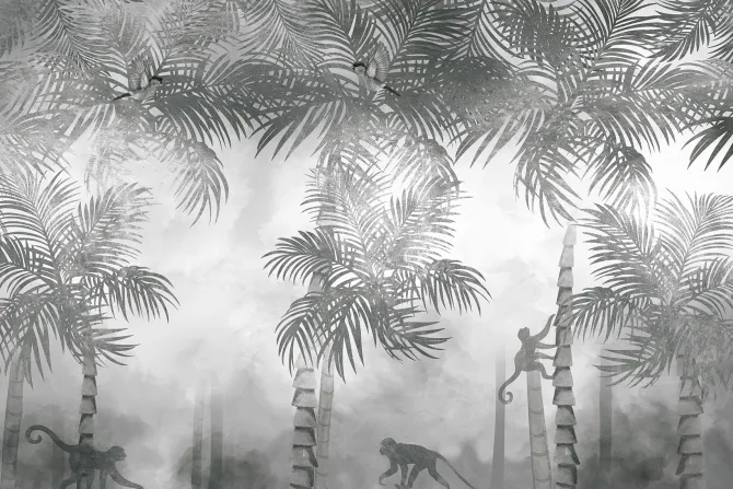 Fototapeta: Dżungla z egzotycznymi palmami i małpami